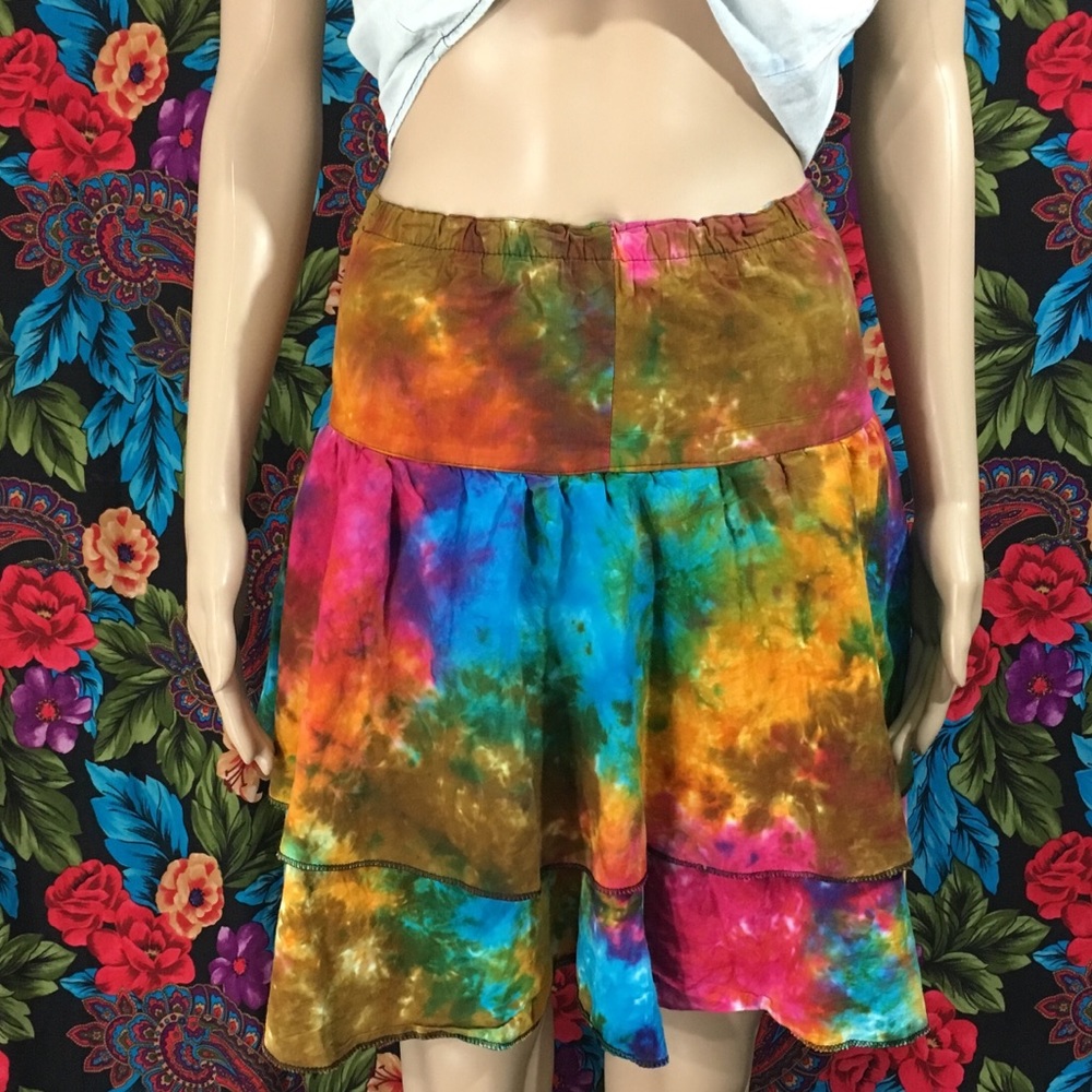 WOMEN’S COLORFUL MIDI SKIRT FLARED MULTICOLOR TIE DYE OS